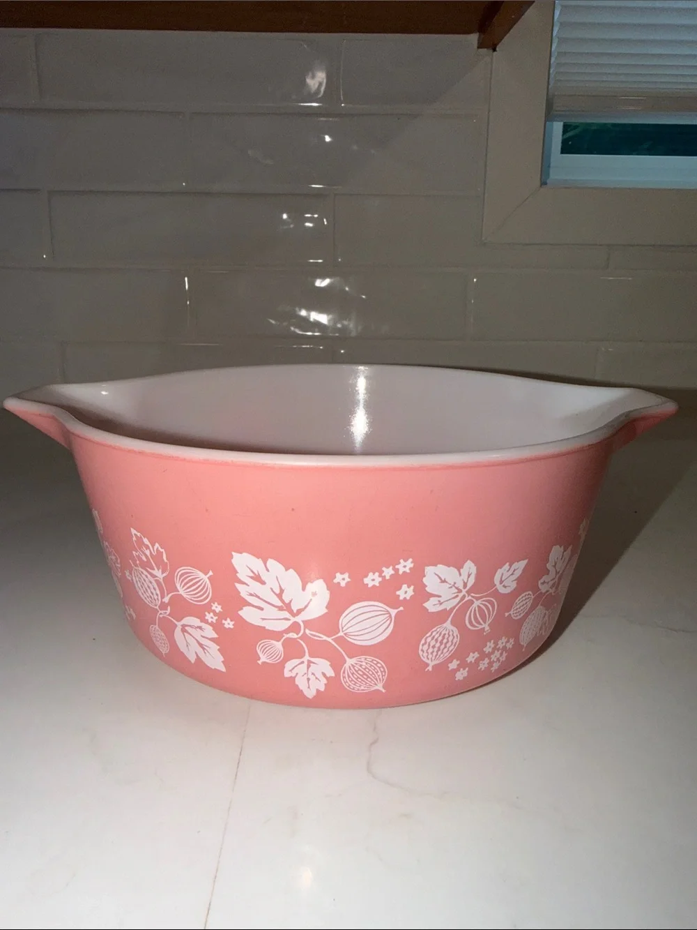 Pyrex Vintage Pink Gooseberry Pattern Covered Casserole Dish  #475-B 2 1/2 Quart